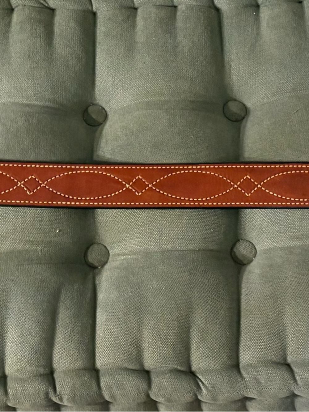 Bianchi Western Belt Brown Brass Buckle Geometric Stitching Men's ~ Size 45in - Picture 5 of 14